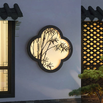 Traditionelle chinesische Solar-Wasserdichte Bambusblatt-Eisen-Acryl-LED-Wandlampe für den Außenbereich 