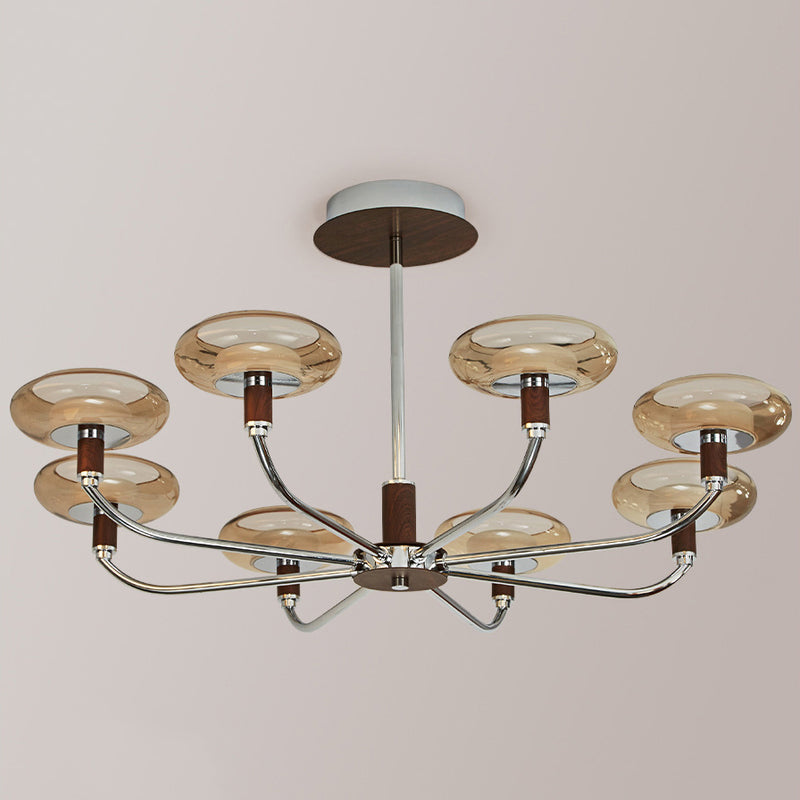 Zeitgenössische Retro-Hardware-Glas-Aluminium-Runde-LED-Kronleuchter für das Wohnzimmer 