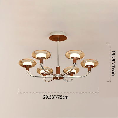 Zeitgenössische Retro-Hardware-Glas-Aluminium-Runde-LED-Kronleuchter für das Wohnzimmer 