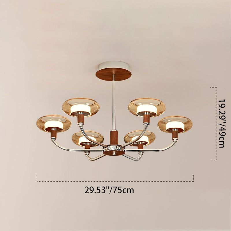 Zeitgenössische Retro-Hardware-Glas-Aluminium-Runde-LED-Kronleuchter für das Wohnzimmer 