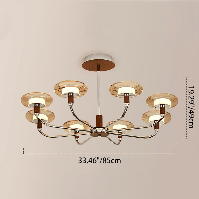 Zeitgenössische Retro-Hardware-Glas-Aluminium-Runde-LED-Kronleuchter für das Wohnzimmer 