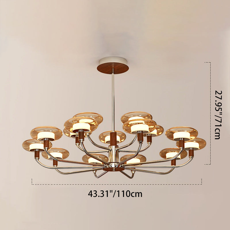 Zeitgenössische Retro-Hardware-Glas-Aluminium-Runde-LED-Kronleuchter für das Wohnzimmer 
