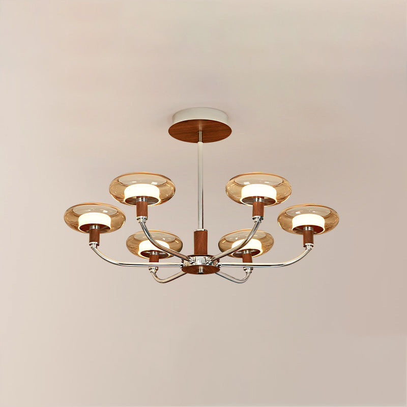 Zeitgenössische Retro-Hardware-Glas-Aluminium-Runde-LED-Kronleuchter für das Wohnzimmer 