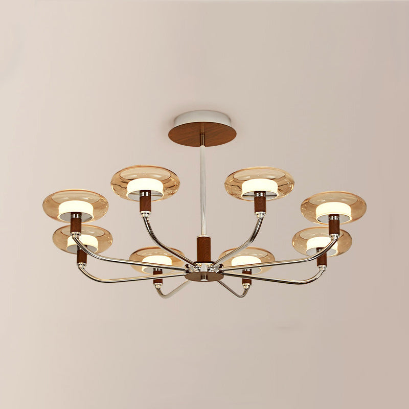 Zeitgenössische Retro-Hardware-Glas-Aluminium-Runde-LED-Kronleuchter für das Wohnzimmer 