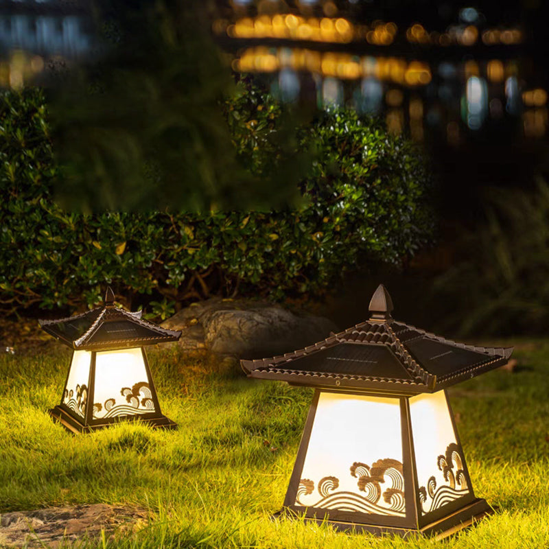 Éclairage extérieur LED de paysage pour jardin en verre étanche solaire traditionnel chinois en alliage d&