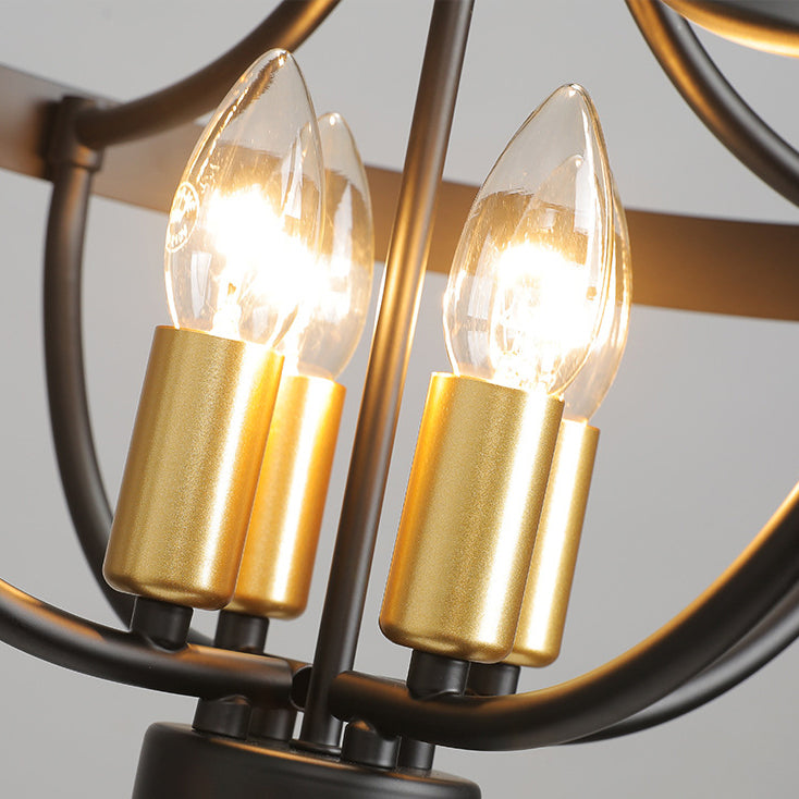 Lustre à 4 lumières en forme de cage en fer industriel contemporain pour salle à manger 