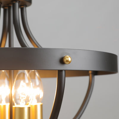 Lustre à 4 lumières en forme de cage en fer industriel contemporain pour salle à manger 