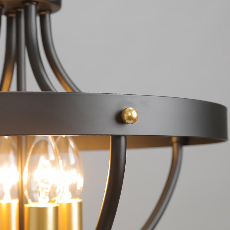 Lustre à 4 lumières en forme de cage en fer industriel contemporain pour salle à manger 