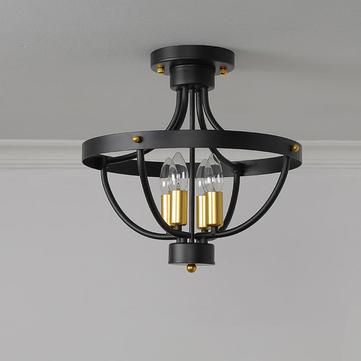 Plafonnier semi-encastré à 4 lumières avec cage en fer industrielle contemporaine pour chambre 