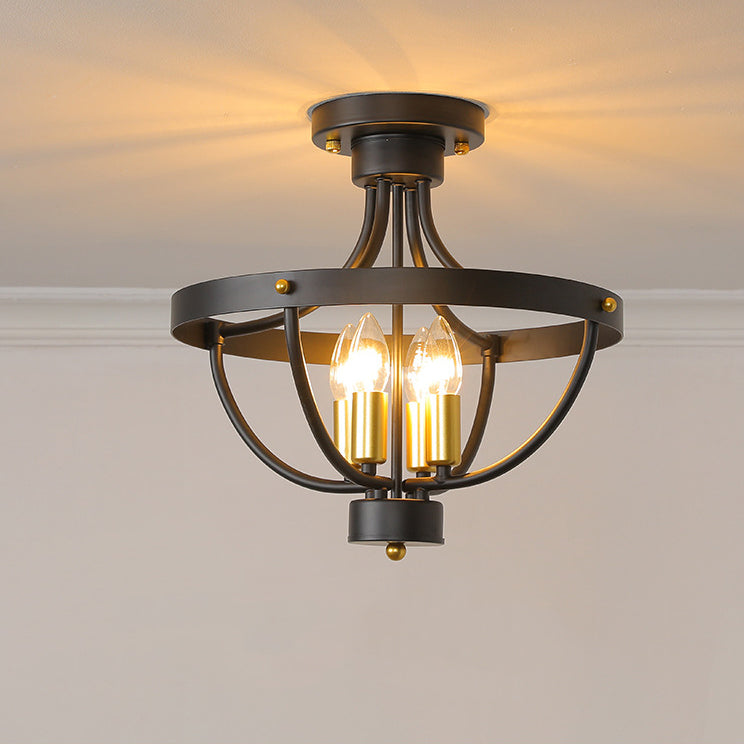 Plafonnier semi-encastré à 4 lumières avec cage en fer industrielle contemporaine pour chambre 
