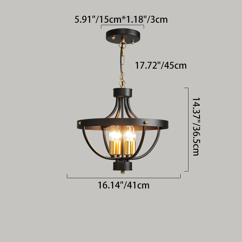 Lustre à 4 lumières en forme de cage en fer industriel contemporain pour salle à manger 