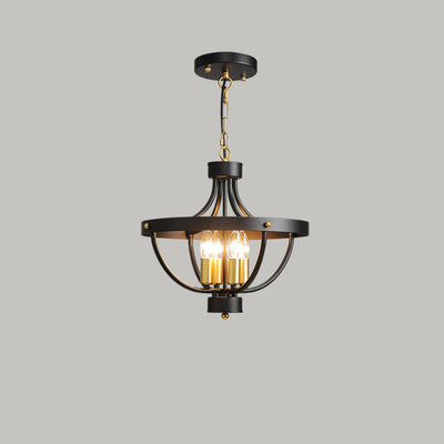 Lustre à 4 lumières en forme de cage en fer industriel contemporain pour salle à manger 