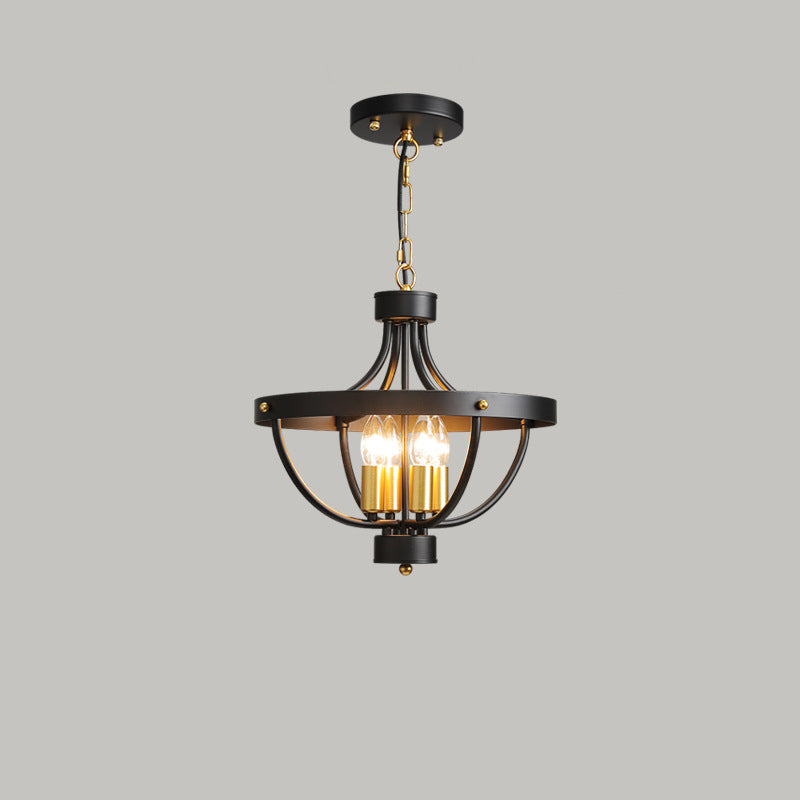 Lustre à 4 lumières en forme de cage en fer industriel contemporain pour salle à manger 