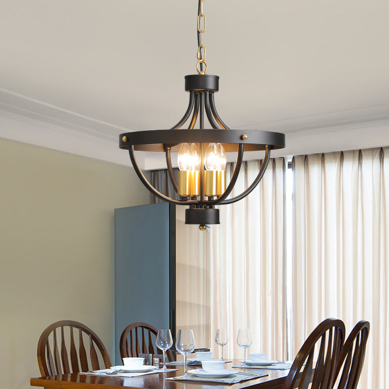Lustre à 4 lumières en forme de cage en fer industriel contemporain pour salle à manger 