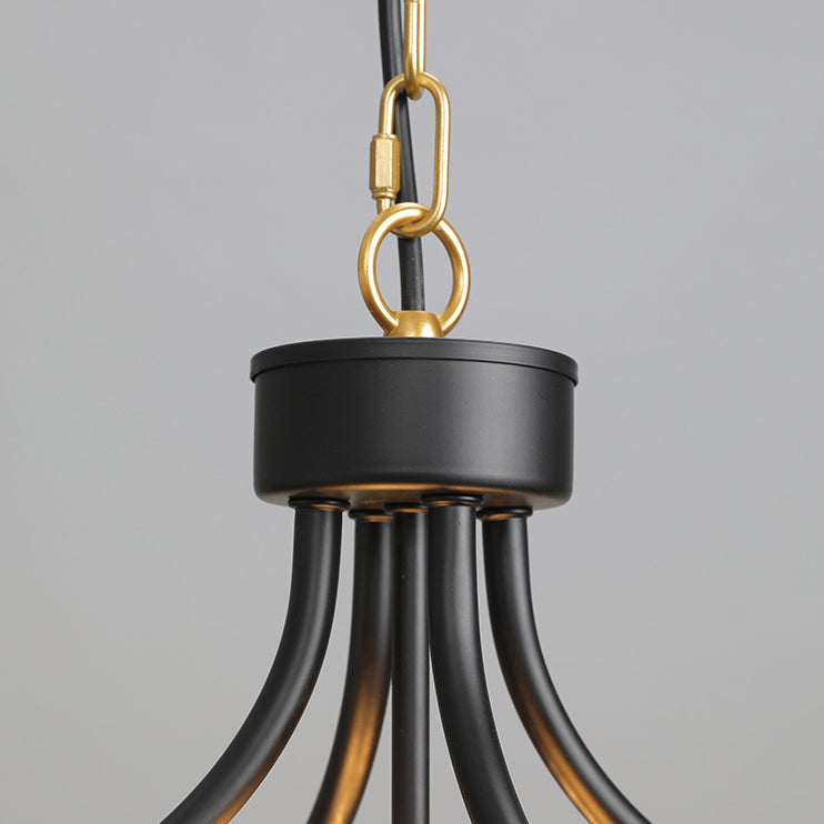 Lustre à 4 lumières en forme de cage en fer industriel contemporain pour salle à manger 