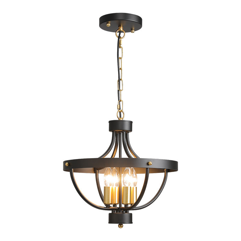 Lustre à 4 lumières en forme de cage en fer industriel contemporain pour salle à manger 