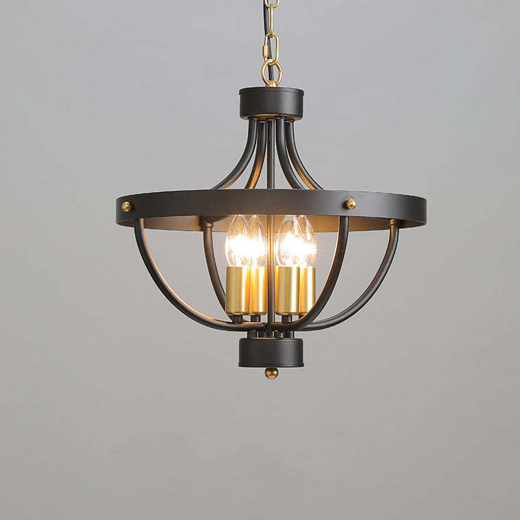 Lustre à 4 lumières en forme de cage en fer industriel contemporain pour salle à manger 