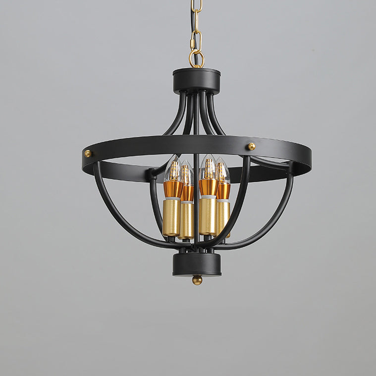 Lustre à 4 lumières en forme de cage en fer industriel contemporain pour salle à manger 