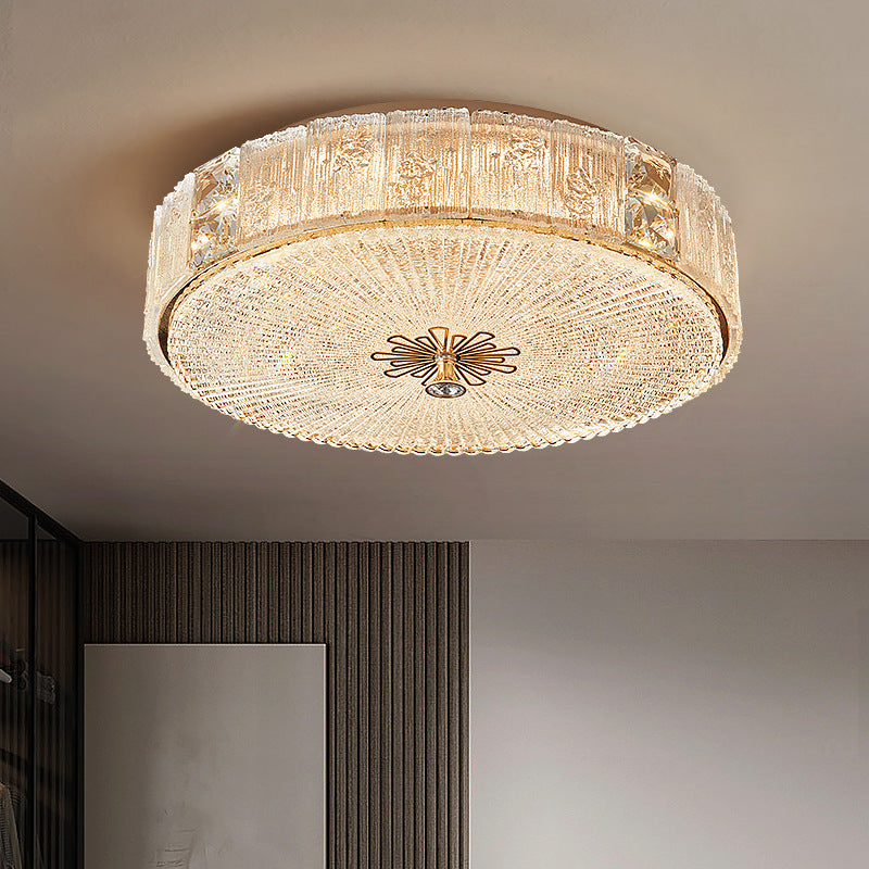 Modern Luxury Hardware Crystal Round Striped LED Flush Mount Ceiling Light For Bedroom