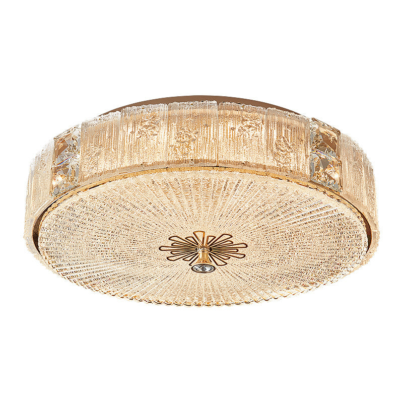 Modern Luxury Hardware Crystal Round Striped LED Flush Mount Ceiling Light For Bedroom
