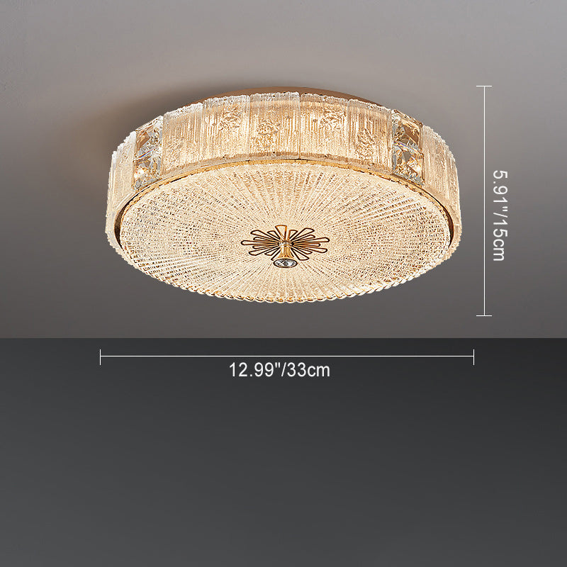 Modern Luxury Hardware Crystal Round Striped LED Flush Mount Ceiling Light For Bedroom