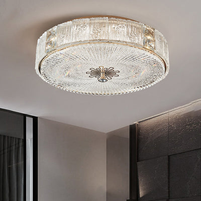 Modern Luxury Hardware Crystal Round Striped LED Flush Mount Ceiling Light For Bedroom