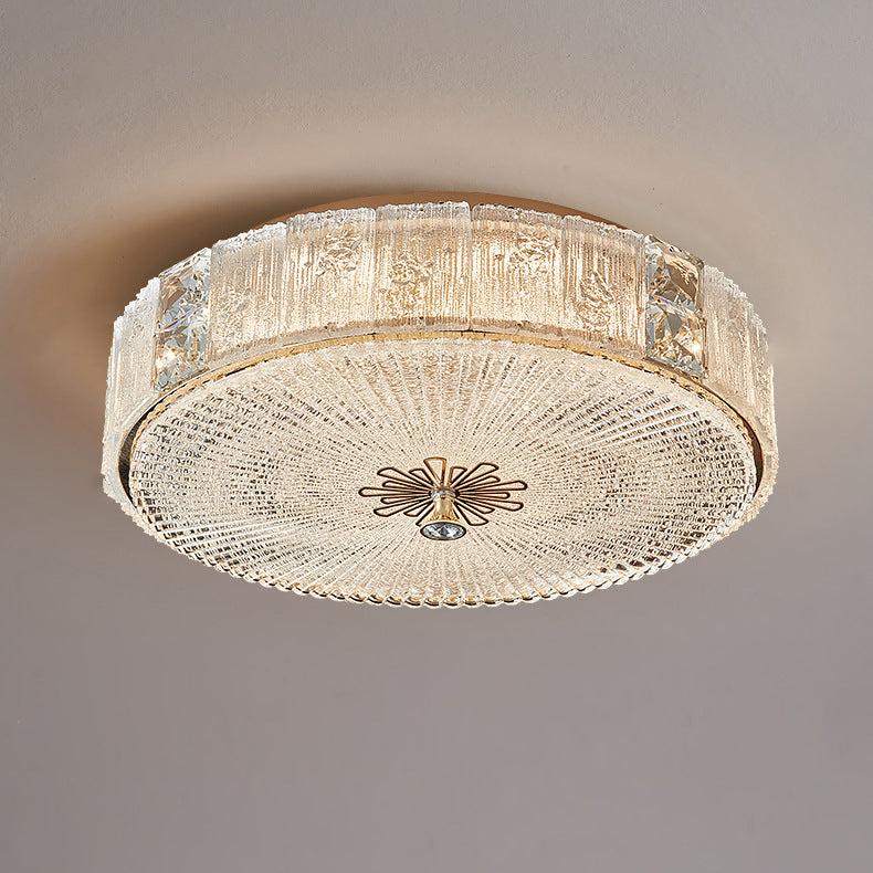 Modern Luxury Hardware Crystal Round Striped LED Flush Mount Ceiling Light For Bedroom