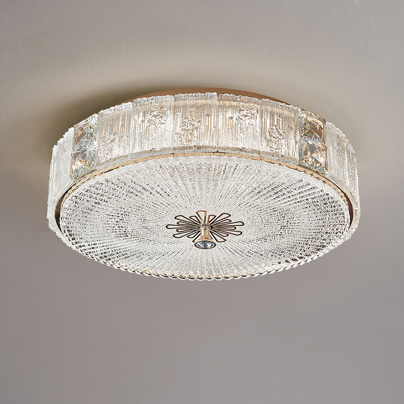 Modern Luxury Hardware Crystal Round Striped LED Flush Mount Ceiling Light For Bedroom