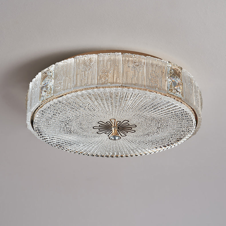 Modern Luxury Hardware Crystal Round Striped LED Flush Mount Ceiling Light For Bedroom