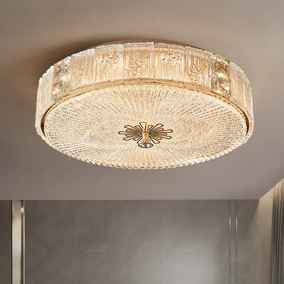 Modern Luxury Hardware Crystal Round Striped LED Flush Mount Ceiling Light For Bedroom