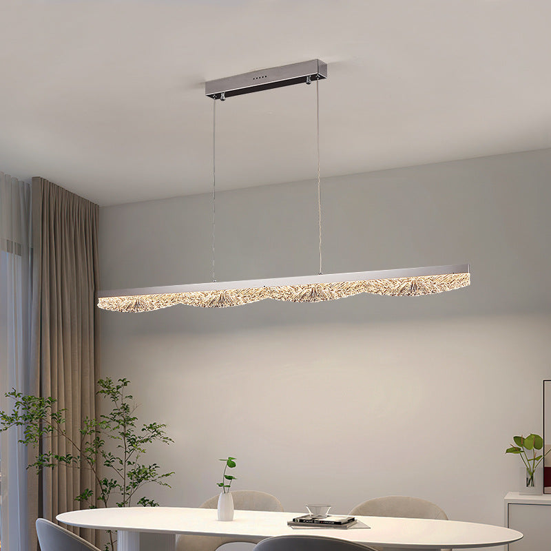 Moderne Luxus Acryl Edelstahl Streifen Welle Eis Textur LED Kronleuchter Insel Licht für Esszimmer 