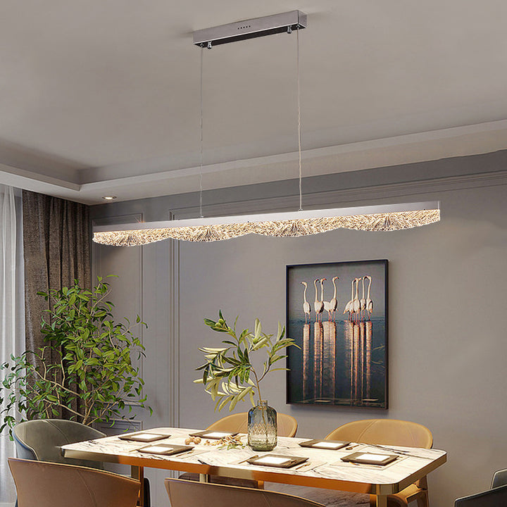 Lustre LED moderne en acrylique de luxe avec bande en acier inoxydable, texture de glace ondulée pour salle à manger 