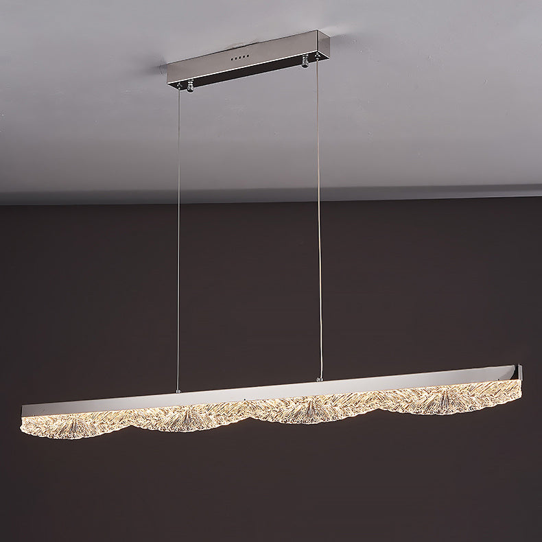 Moderne Luxus Acryl Edelstahl Streifen Welle Eis Textur LED Kronleuchter Insel Licht für Esszimmer 
