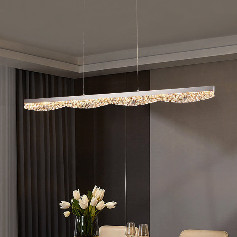 Moderne Luxus Acryl Edelstahl Streifen Welle Eis Textur LED Kronleuchter Insel Licht für Esszimmer 