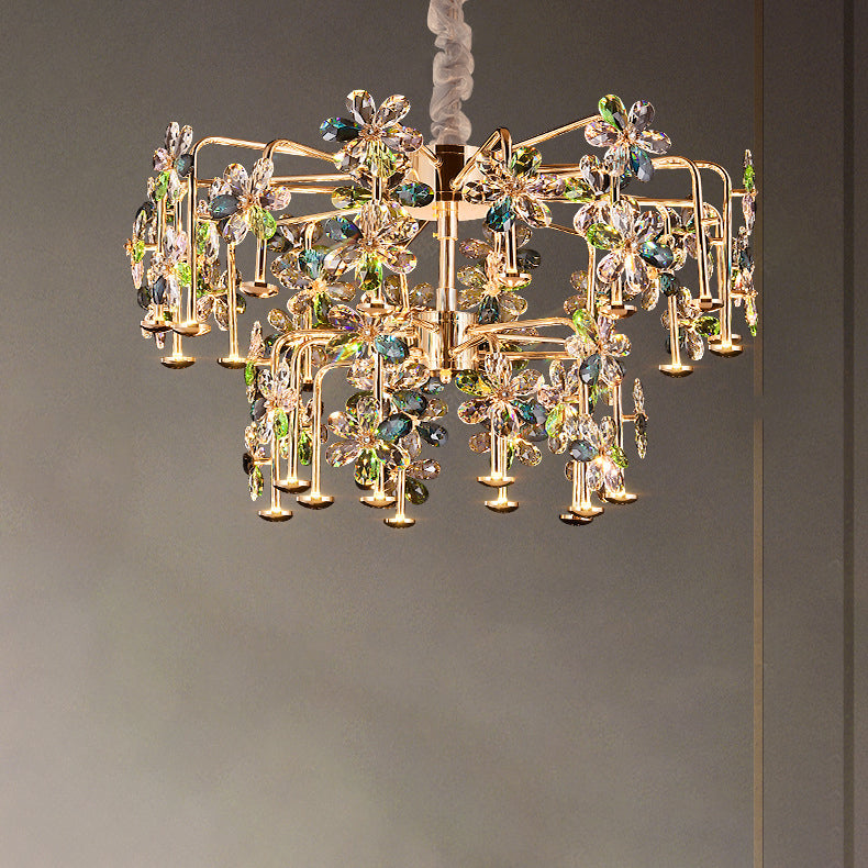 Lustres LED modernes en cristal de luxe avec pétales de fleurs pour salon 