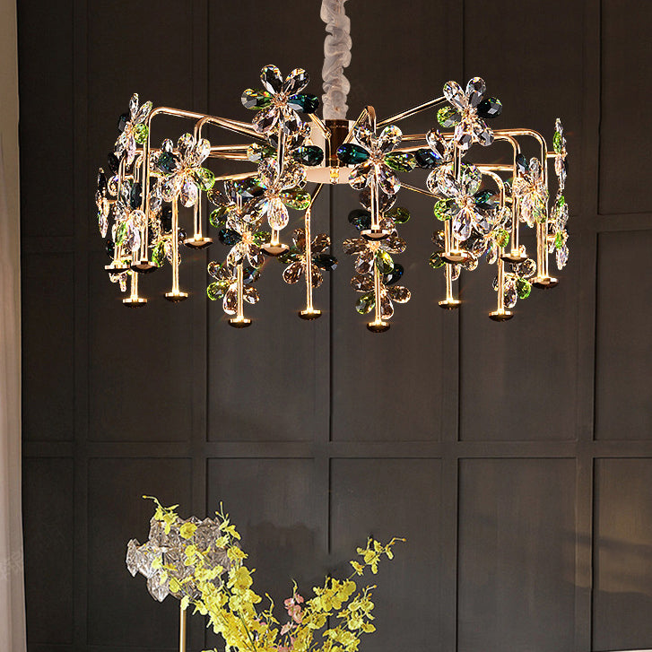 Lustres LED modernes en cristal de luxe avec pétales de fleurs pour salon 