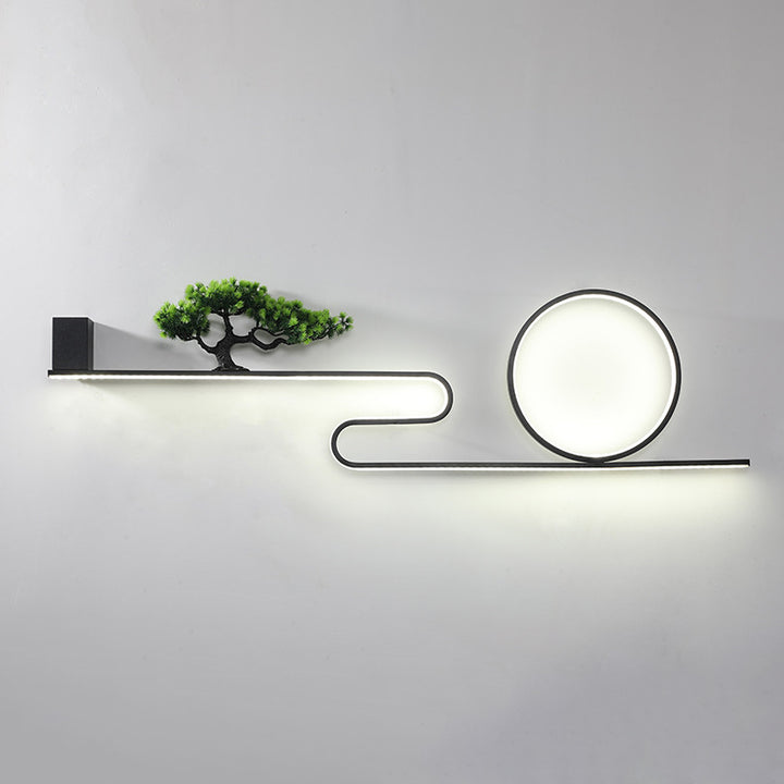 Modern Art Deco Solar Waterproof Aluminum PVC Painting Pine Tree Circle LED Wall Sconce Lamp For Outdoor Patio