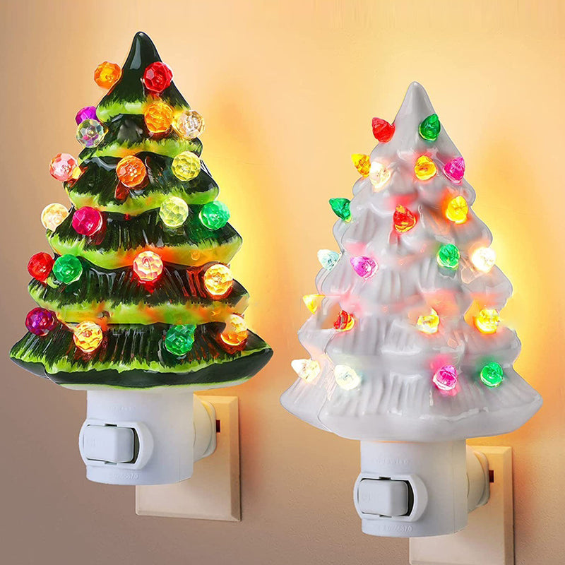 Moderne Art-Deco-Harz-Weihnachtsbaum-Steckerdekoration LED-Wandleuchte für Schlafzimmer 