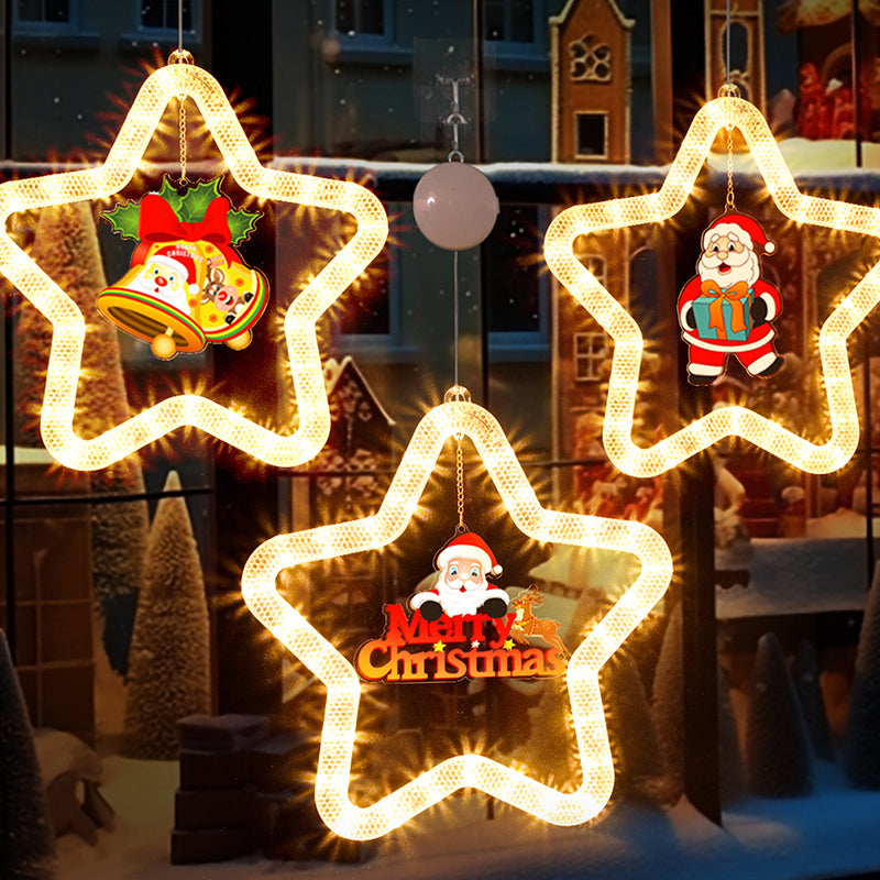 Modern Art Deco Battery Acrylic Star Santa Christmas Decoration Hanging Sucker LED Wall Sconce Lamp For Dining Room