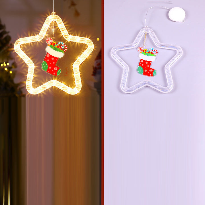 Modern Art Deco Battery Acrylic Star Santa Christmas Decoration Hanging Sucker LED Wall Sconce Lamp For Dining Room