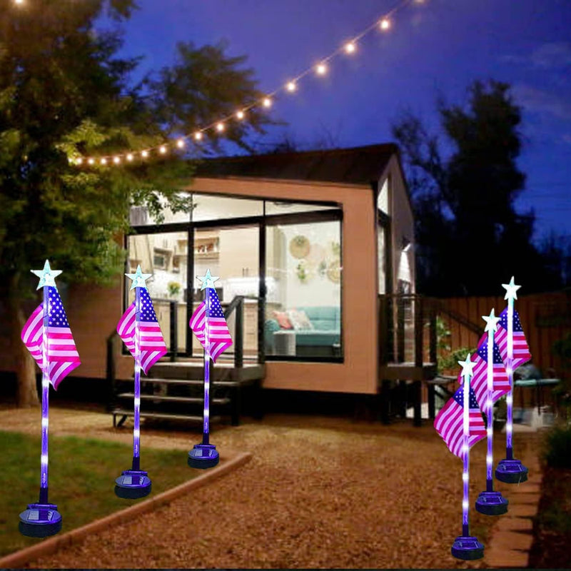 Modern Art Deco Solar Waterproof Plastic Star United States Flag Independence Day LED Outdoor Light Landscape Lighting For Garden