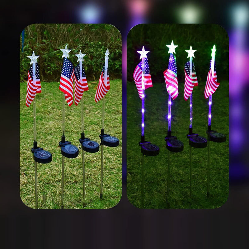 Modern Art Deco Solar Waterproof Plastic Star United States Flag Independence Day LED Outdoor Light Landscape Lighting For Garden