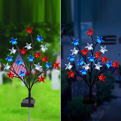 Modern Art Deco Solar Waterproof Plastic Star United States Flag Independence Day LED Outdoor Light Landscape Lighting For Garden