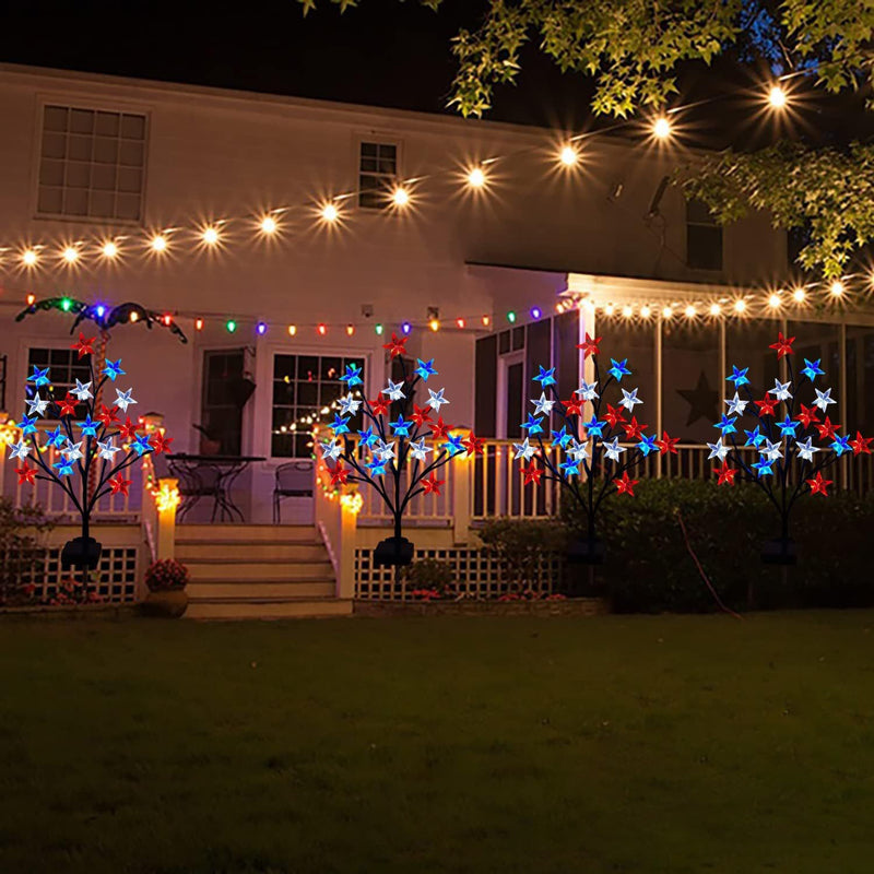 Modern Art Deco Solar Waterproof Plastic Star United States Flag Independence Day LED Outdoor Light Landscape Lighting For Garden
