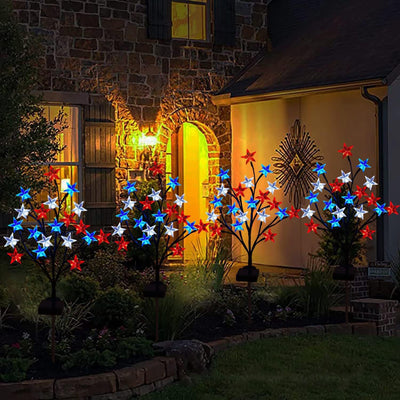 Modern Art Deco Solar Waterproof Plastic Star United States Flag Independence Day LED Outdoor Light Landscape Lighting For Garden