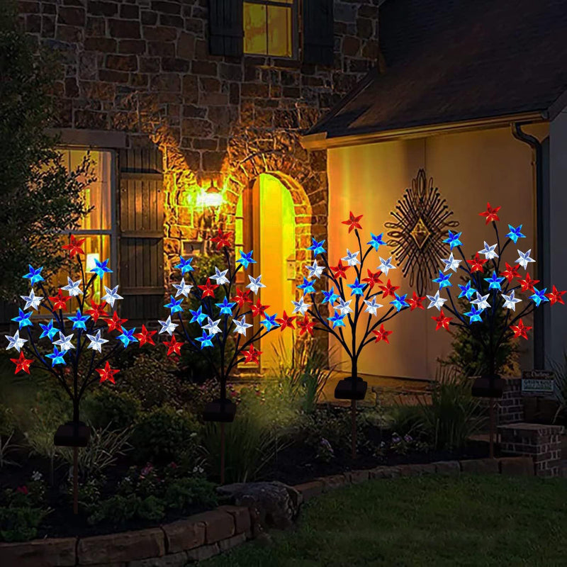 Modern Art Deco Solar Waterproof Plastic Star United States Flag Independence Day LED Outdoor Light Landscape Lighting For Garden