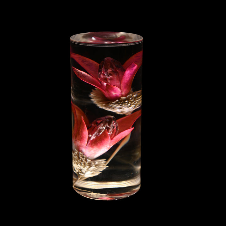 Zeitgenössische kreative USB-wiederaufladbare ewige Blume Gänseblümchen Löwenzylinder Eisen Acryl LED Tischlampe Nachtlicht für den Nachttisch 