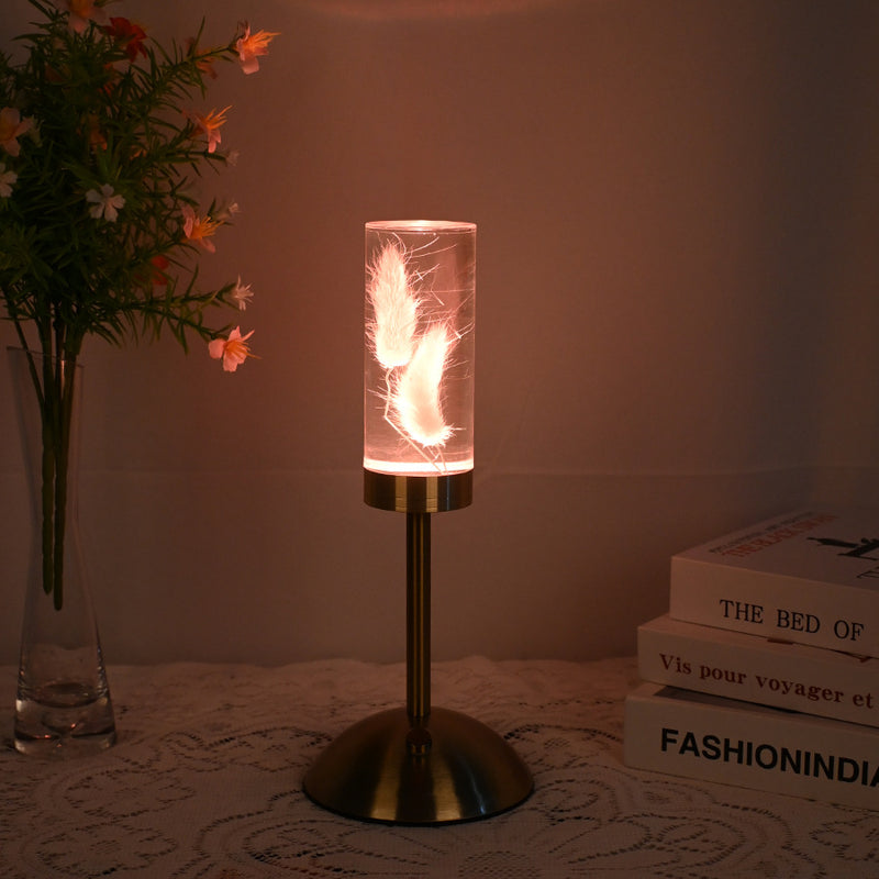 現代的なクリエイティブUSB充電式永遠の花デイジーダンデライオンシリンダー鉄アクリルLEDテーブルランプナイトライトベッドサイド用 