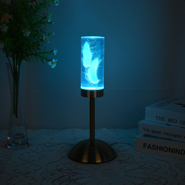 Zeitgenössische kreative USB-wiederaufladbare ewige Blume Gänseblümchen Löwenzylinder Eisen Acryl LED Tischlampe Nachtlicht für den Nachttisch 