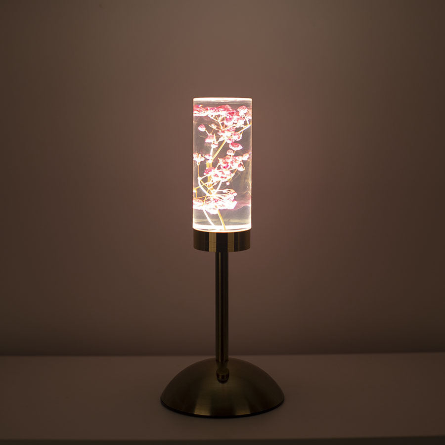 Zeitgenössische kreative USB-wiederaufladbare ewige Blume Gänseblümchen Löwenzylinder Eisen Acryl LED Tischlampe Nachtlicht für den Nachttisch 